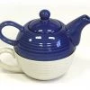 On Sale Hues & Brews Two-Tone Blue And Cream Tea For One Set - 7.25"