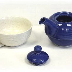 On Sale Hues & Brews Two-Tone Blue And Cream Tea For One Set - 7.25"