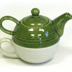 Hues & Brews Two-Tone Green And Cream Tea For One Set - 7.25" On Sale
