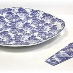 On Sale Hues & Brews White/Laura Blue Cakeplate And Server Set - 11.38"