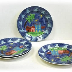Hues & Brews Multi-Color 4 Piece Yellow Bird Village Plate Set - 10.75"