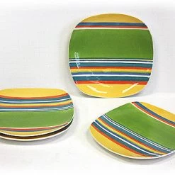 Hues & Brews 4 Piece Multi-Color Cabana Dessert And Snack Plates - 8.38" On Sale