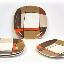 Hues & Brews 4 Piece Multi-Color Caramel Plaid Dessert And Snack Plates - 8.38" On Sale