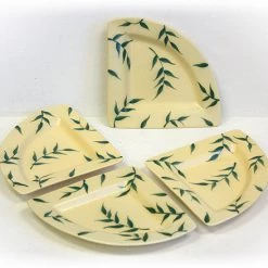 Hues & Brews 4 Piece Cream/Dark Green Just Leaves Triangular Corner Plate Set - 8.5" On Sale