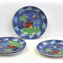 Hues & Brews Multi-Color 4 Piece Yellow Bird Village Dessert And Snack Plates - 8.38" On Sale
