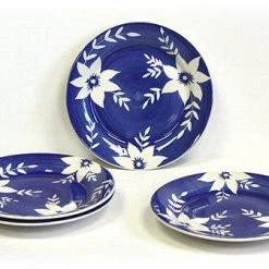 On Sale Hues & Brews 4 Piece Deep Blue/White Blossoms Dessert And Snack Plates - 8.38"