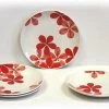 On Sale Hues & Brews 4 Piece White/Crimson Blossoms Dessert And Snack Plates - 8.38"