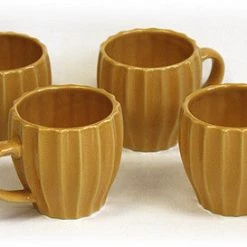 Hues & Brews 4 Piece 6 Oz. Mineral Yellow Textured Tea Mug Set - 4.25" On Sale