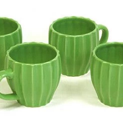 Hues & Brews 4 Piece 6 Oz. Stem Green Textured Tea Mug Set - 4.25"