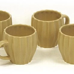 Hues & Brews 4 Piece 6 Oz. Sand Brown Textured Tea Mug Set - 4.25"