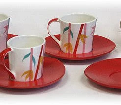 Hues & Brews Multi-color 8 Piece 6 Oz. Bamboo Pattern Tea Cups & Saucers -7" On Sale