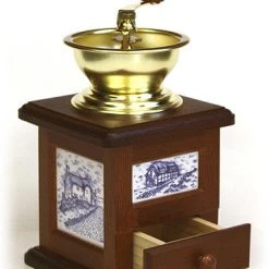 Hues & Brews Brown Delft Blue Farmhouse Coffee Grinder With Open Hopper -9.5" On Sale