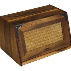 Mountain Woods Brown Acacia Wood Antique Style Extra Large Bread Box With Rattan Lid - 16" Bread Boxes