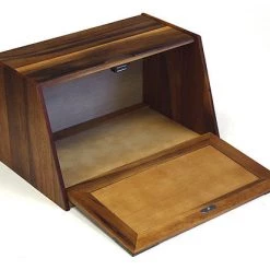 Mountain Woods Brown Acacia Wood Antique Style Extra Large Bread Box With Rattan Lid - 16" Bread Boxes