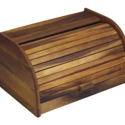Mountain Woods Brown Acacia Wood Large Bread Box And Storage Box With Rolltop Lid - 15.875" On Sale