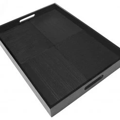 Simply Bamboo Black Extra Large Rectangle Ribbed Bamboo Serving Tray - 23" On Sale