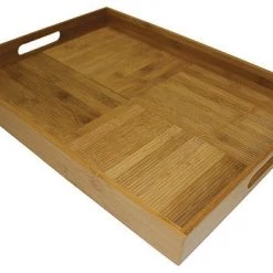 Simply Bamboo Brown Large Ribbed Rectangle Bamboo Serving Tray - 20"