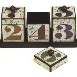 Storage & Organization Mountain Woods Multi-colored By The Numbers Handcrafted 42 Oz. Wooden Canister Trio & Nesting Tray Set - 15.38" 8 Storage & Organization Mountain Woods Multi-colored By The Numbers Handcrafted 42 Oz. Wooden Canister Trio & Nesting Tray Set - 15.38