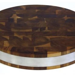 Mountain Woods / Simply Bamboo Mountain Woods Brown Extra Thick Acacia Hardwood End Grain Round Cutting Board W/ Stainless Steel Band - 15"