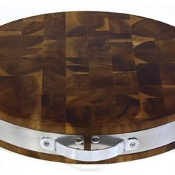 Mountain Woods / Simply Bamboo Mountain Woods Brown Extra Thick Acacia Hardwood End Grain Round Cutting Board W/ Stainless Steel Band - 15"