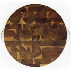 Mountain Woods / Simply Bamboo Mountain Woods Brown Extra Thick Acacia Hardwood End Grain Round Cutting Board W/ Stainless Steel Band - 15