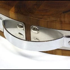 Mountain Woods / Simply Bamboo Mountain Woods Brown Extra Thick Acacia Hardwood End Grain Round Cutting Board W/ Stainless Steel Band - 15