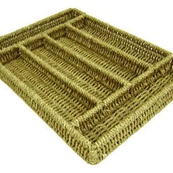 On Sale Mountain Woods Green 6 Compartment Natural Seagrass Silverware Tray - 16"