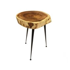 Mountain Woods Live Edge Stool/Side Table Made With Hand Selected Organic Brown Acacia Wood, 15”X15”X20”
