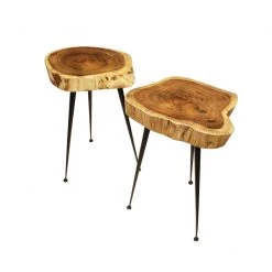 Mountain Woods Live Edge Stool/Side Table Made With Hand Selected Organic Brown Acacia Wood, 15”X15”X20”