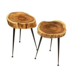 Mountain Woods Live Edge Stool/Side Table Made With Hand Selected Organic Brown Acacia Wood, 14”X14”X18” On Sale