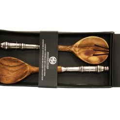 Mountain Woods Set Of 2 Luxury & Elegant Acacia Salad Server / Utensil Set With Cast Aluminum Classic Design Handle - 12