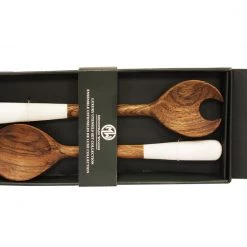 Mountain Woods Set Of 2 Luxury & Elegant Himalayan Marble And Solid Wood Salad Server / Utensil Set - 12" 8 Mountain Woods Set Of 2 Luxury & Elegant Himalayan Marble And Solid Wood Salad Server / Utensil Set - 12