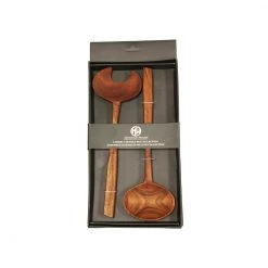 Mountain Woods 3 Piece Brown Acacia Wood Bowl And Premium Utensils Set - 12'' On Sale