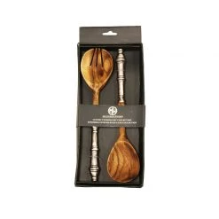 Mountain Woods Set Of 2 Luxury & Elegant Acacia Salad Server / Utensil Set With Cast Aluminum Classic Design Handle - 12