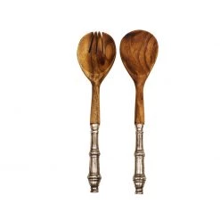 Mountain Woods Set Of 2 Luxury & Elegant Acacia Salad Server / Utensil Set With Cast Aluminum Classic Design Handle - 12" On Sale