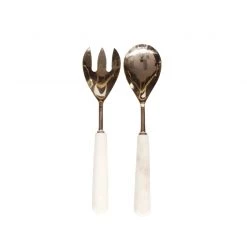 Zuccor Salad Servers, Stainless Steel Serving Utensils - Spoon And Fork For Serving , 11-inch Cooking Utensils Set With Hand Polished Marble Handle On Sale