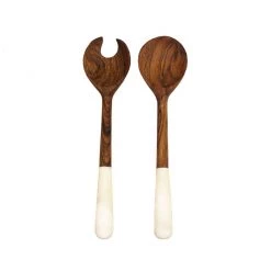Mountain Woods 3 Piece Brown Acacia Wood Bowl And Premium Utensils Set - 12'' On Sale