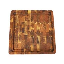 Mountain Woods Natural Brown Organic End-Grain Hardwood Acacia Wooden Butcher Block Cutting Or Serving Board W/Juice Groove - 16