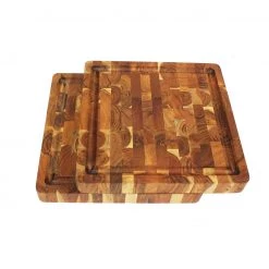 Mountain Woods Natural Brown Organic End-Grain Hardwood Acacia Wooden Butcher Block Cutting Or Serving Board W/Juice Groove - 16