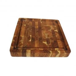 Mountain Woods Natural Brown Organic End-Grain Hardwood Acacia Wooden Butcher Block Cutting Or Serving Board W/Juice Groove - 16" X 16" X 2"