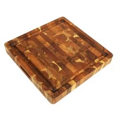 Mountain Woods Natural Brown Organic End-Grain Hardwood Acacia Wooden Butcher Block Cutting Or Serving Board W/Juice Groove - 16" X 16" X 2"