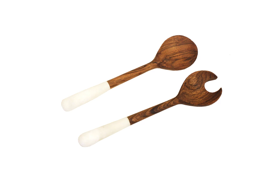 Mountain Woods Set Of 2 Luxury & Elegant Himalayan Marble And Solid Wood Salad Server / Utensil Set - 12" 3 Mountain Woods Set Of 2 Luxury & Elegant Himalayan Marble And Solid Wood Salad Server / Utensil Set - 12"