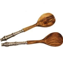 Mountain Woods Set Of 2 Luxury & Elegant Acacia Salad Server / Utensil Set With Cast Aluminum Classic Design Handle - 12" On Sale