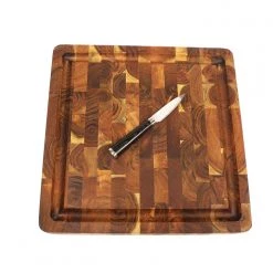 Mountain Woods Natural Brown Organic End-Grain Hardwood Acacia Wooden Butcher Block Cutting Or Serving Board W/Juice Groove - 16