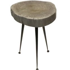 Mountain Woods Live Edge Stool/Side Table Made With Hand Selected Organic Acacia Wood, Modern Grey Finished 15”X15”X20”
