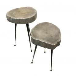 Mountain Woods Live Edge Stool/Side Table Made With Hand Selected Organic Acacia Wood, Modern Grey Finished 15”X15”X20”