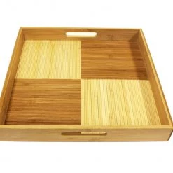 Simply Bamboo Brown & Tan Ottoman/Serving Tray, 15”X15”X2” On Sale