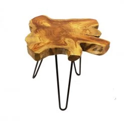 On Sale Mountain Woods Live Edge Side Table Hand Made With Selected Organic Brazilian Teak Wood, Natural Finished, 18”X18”X18”