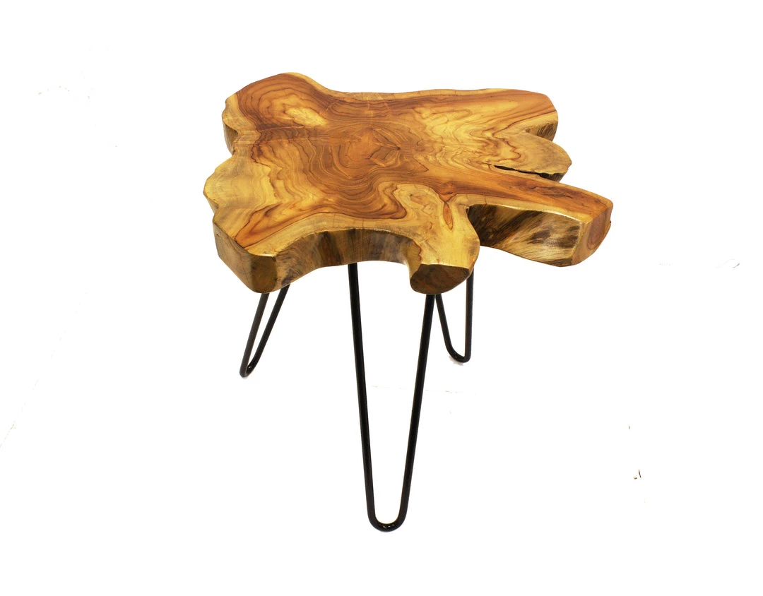 On Sale Mountain Woods Live Edge Side Table Hand Made With Selected Organic Brazilian Teak Wood, Natural Finished, 18”X18”X18” 3 On Sale Mountain Woods Live Edge Side Table Hand Made With Selected Organic Brazilian Teak Wood, Natural Finished, 18”X18”X18”