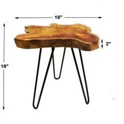 On Sale Mountain Woods Live Edge Side Table Hand Made With Selected Organic Brazilian Teak Wood, Natural Finished, 18”X18”X18”